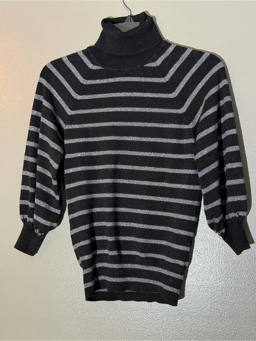 Express Black Turtleneck Sweater with Silver Stripes